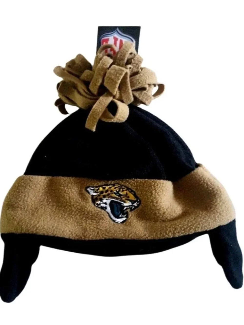 Jacksonville Jaguars Infant Hat Size Knit Cap Pom Ear Flaps Black PLEASE READ